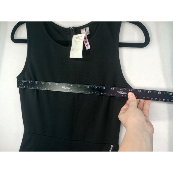 NWT Three Pink Hearts Dress Black Zipper Mini Size S Faux Wrap Front Stretch - Picture 7 of 14